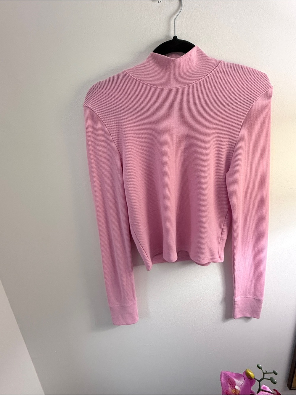 American Eagle Outfitters Pink Ribbed Mock Neck Long-Sleeve Top